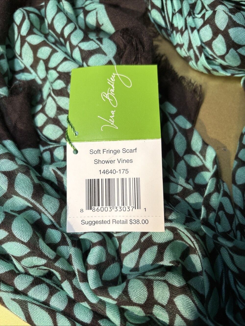 Vera Bradley Scarf Wrap Fringe Floral Shower Vines Oblong 70x27" Beachy New NWT - Picture 3 of 8